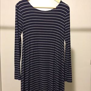 Navy blue and white striped dress
